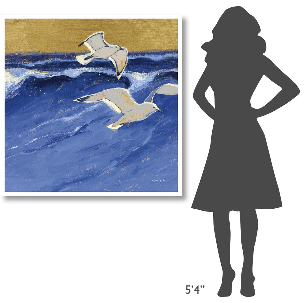 "Seagulls with Gold Sky III" Digital Paper Print by Shirley Novak, 42"x42"