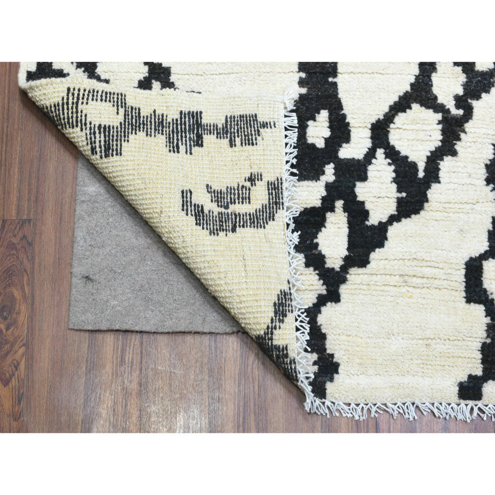 Ivory, Hand Knotted Boujaad Moroccan Berber Soft Organic Wool Rug, 9'10"x13'8"