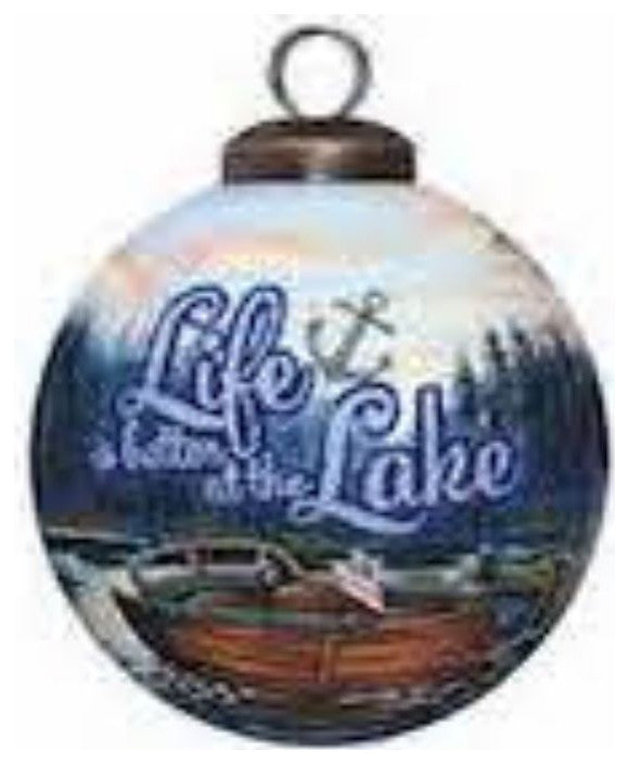 Scenic Life is Better at the Lake Hand Painted Mouth Blown Glass Ornament