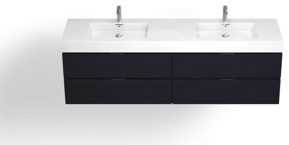 Boutique Bath Vanity, Black, 72", Double Sink, Wall Mount