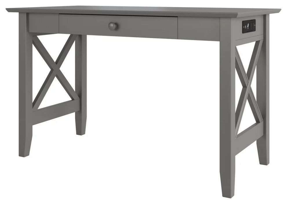 Classic Desk, Hardwood Frame With Rectangular Top & Storage Drawer, Gray