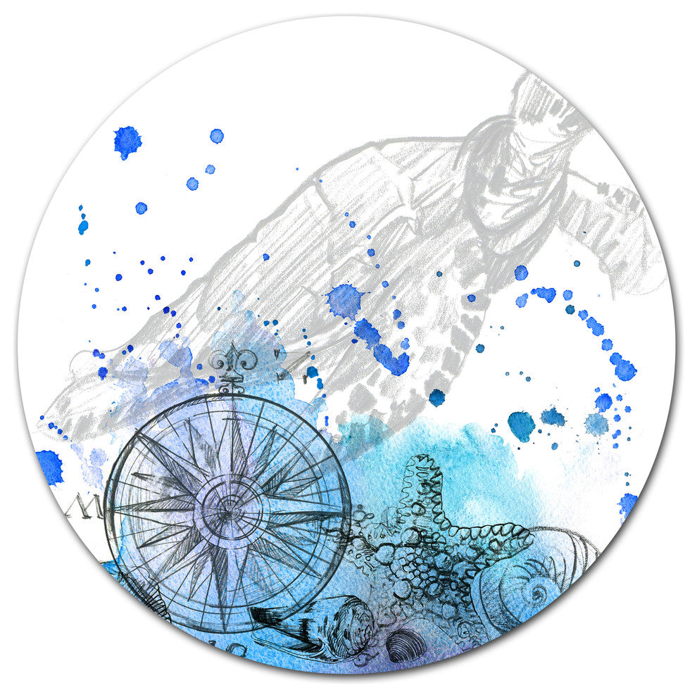 Marine Creatures Illustration, Animal Disc Metal Artwork, 23"