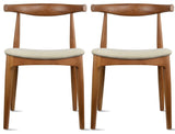 Set of 2 Modern Wooden Elbow Dining Chairs, PU Leather or Beige Fabric, Espresso/Beige, Unassembled