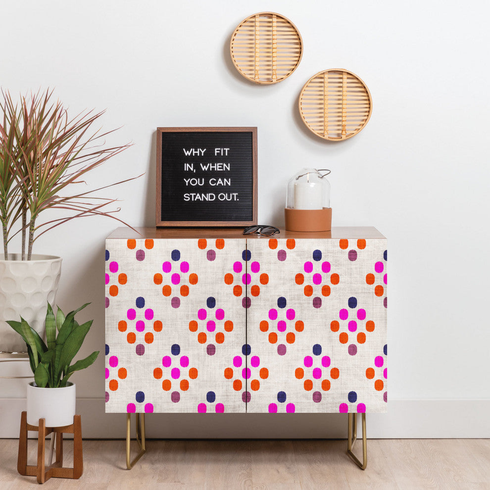 Deny Designs Diamond Weave Credenza, Walnut, Gold Steel Legs