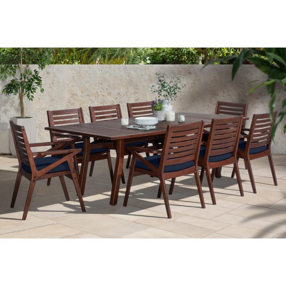 Vaughn 9 Piece Sunbrella Outdoor Patio Dining Set, Navy Blue
