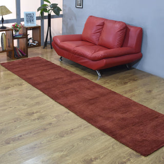 Hand Knotted Loom Silk Mix Area Rug Solid Dark Orange