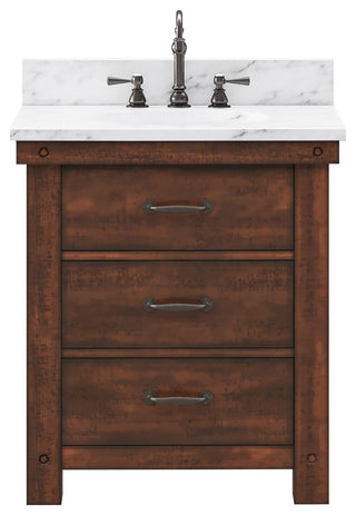 Aberdeen Vanity With Hook Faucet, Rustic Sierra, 30", Carrara Marble Top