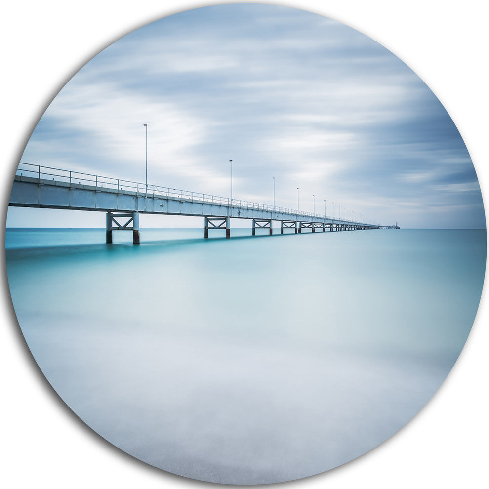 Industrial Pier Side View, Seascape Photo Large Disc Metal Artwork, 11"