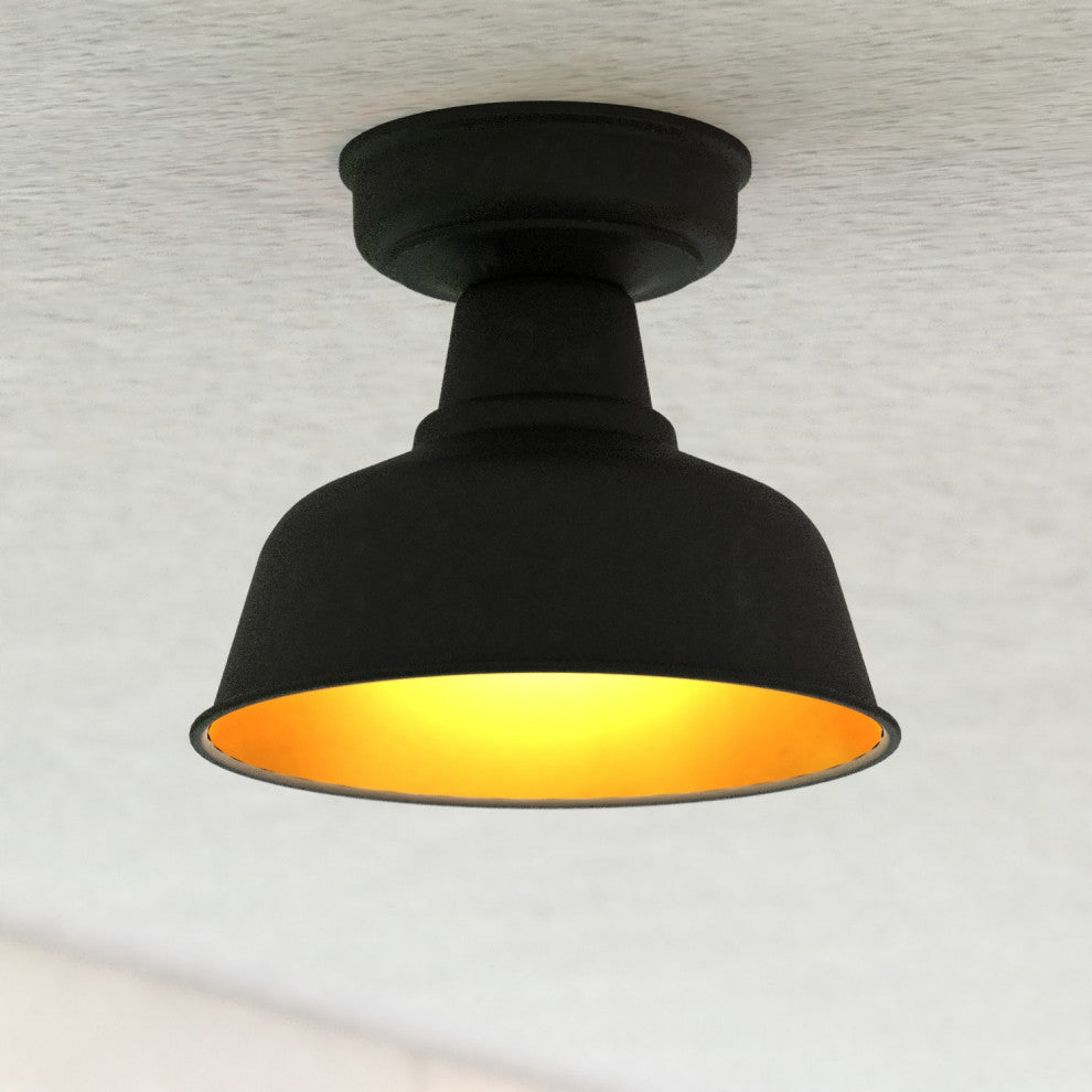 Cody Oil Rubbed Bronze and Light Gold Farmhouse Outdoor Flush Ceiling Light