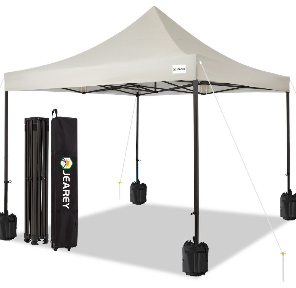 JEAREY Pop Up Canopy Tent, Outdoor Canopy, 4 Sand Bags, Beige, 12x12ft
