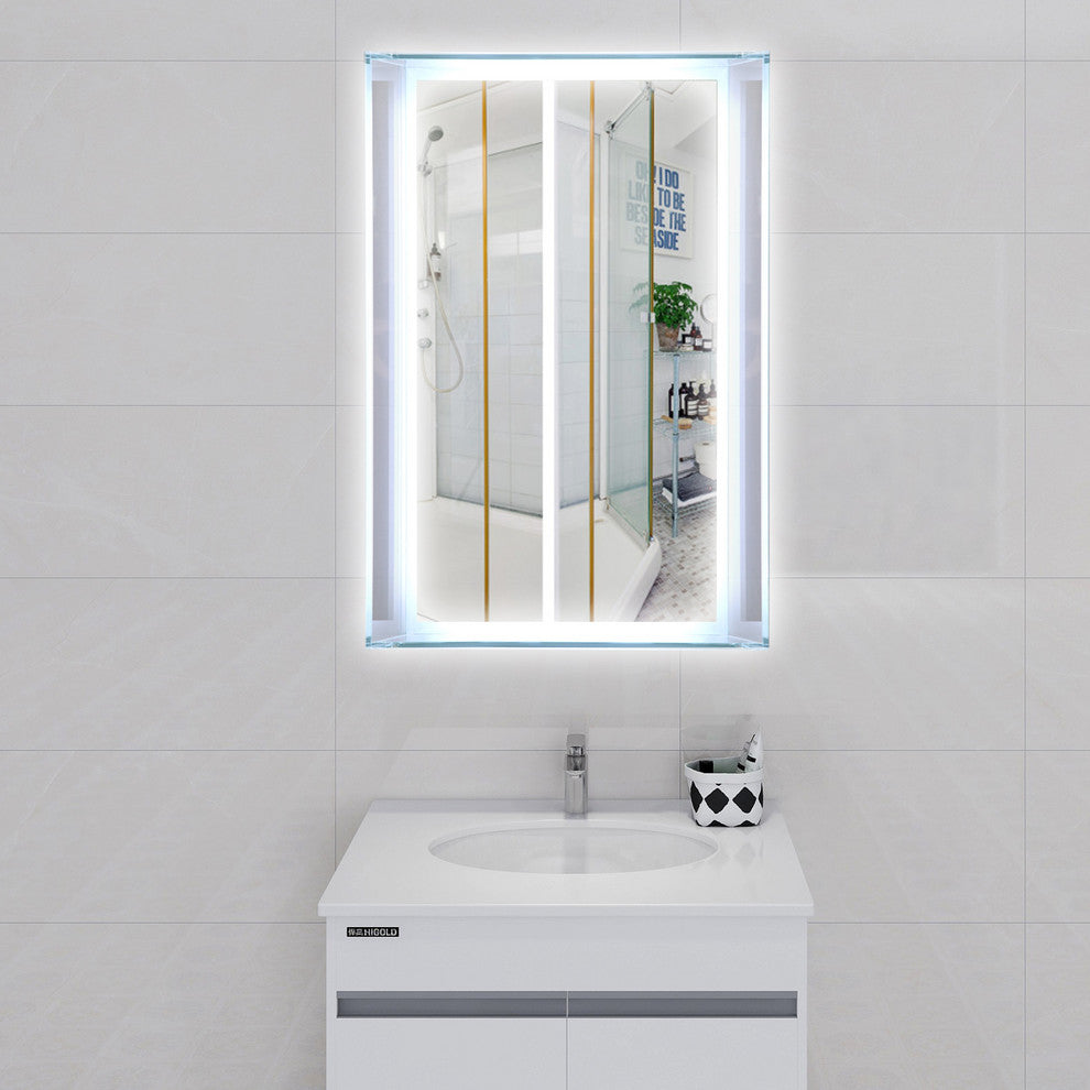 Vanity Art LED Lighted Bathroom Mirror With Touch Sensor and Glass Cabinet