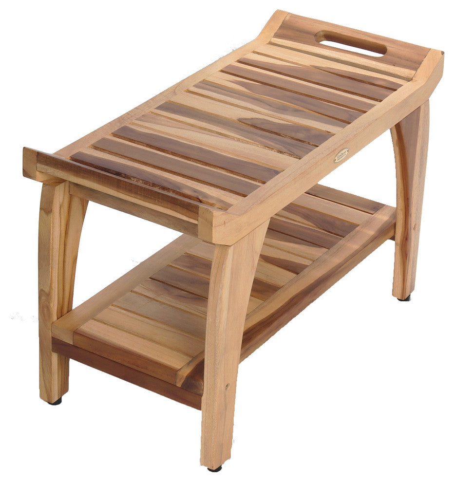 EcoDecors EarthyTeak Tranquility 29" Teak Shower Bench With Shelf
