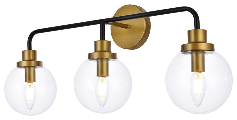 Helen 3-Light Bath Sconce, Black With Brass With Clear Shade