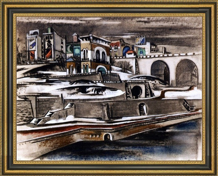 Preston Dickinson Harlem River Bridge - 18" x 24" Framed Premium Canvas Print