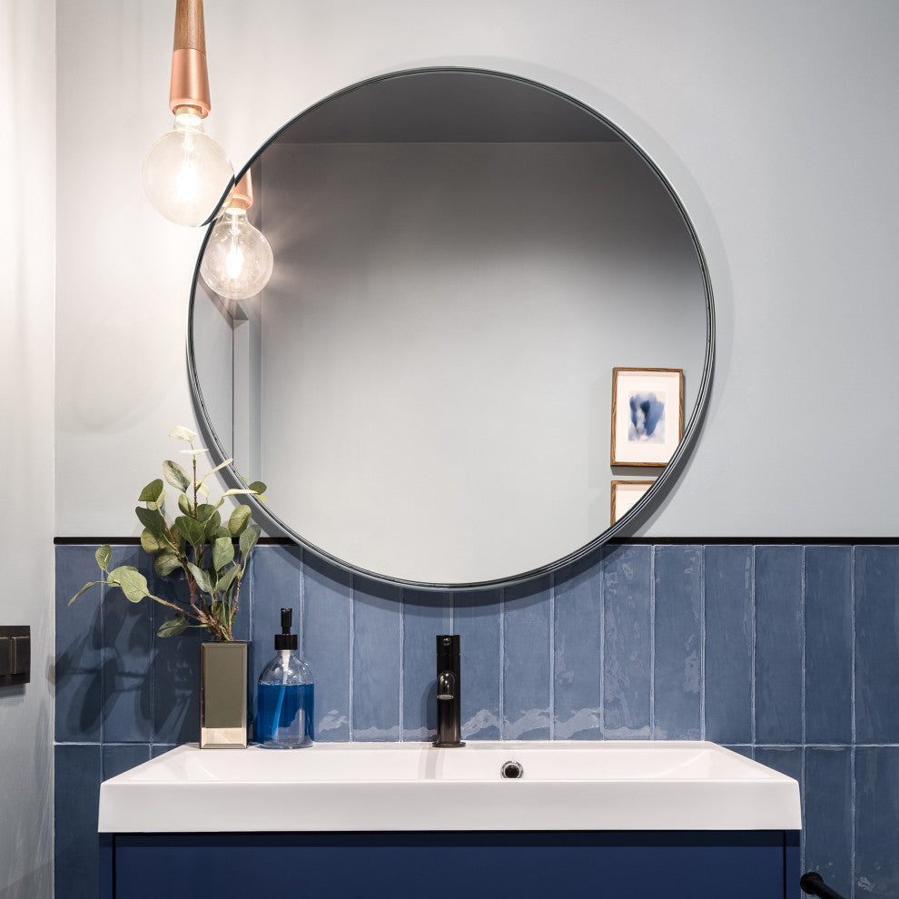 Ultra Stainless Steel Round Wall Mirror- 30"x30", Polished Silver