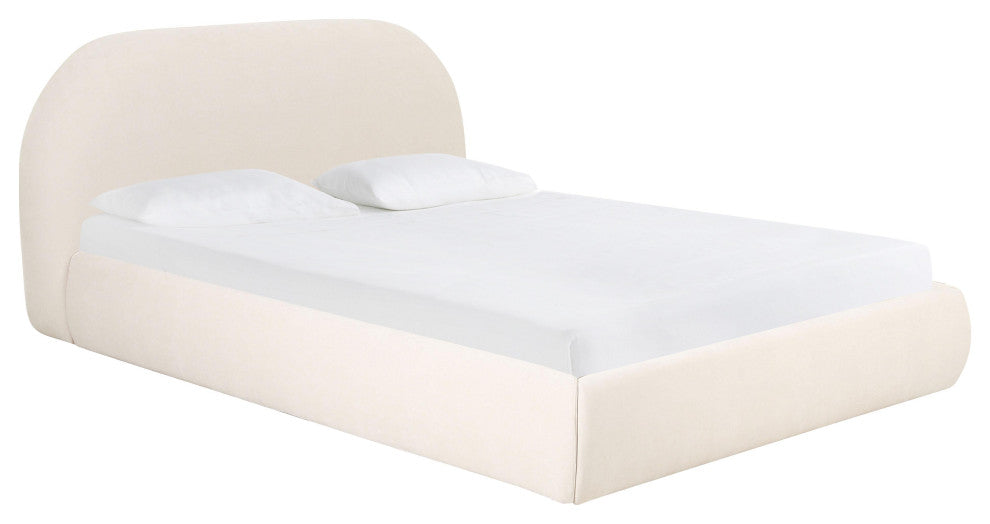 Bara Cream Textured Velvet Bed, Queen