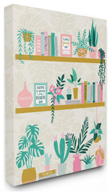 Chic Cottage Bookshelf with Tropical Plant Greenery24x30