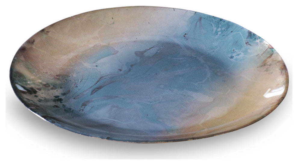 Beatriz Ball New Orleans Glass Light Teal Gold Foil Round Platter
