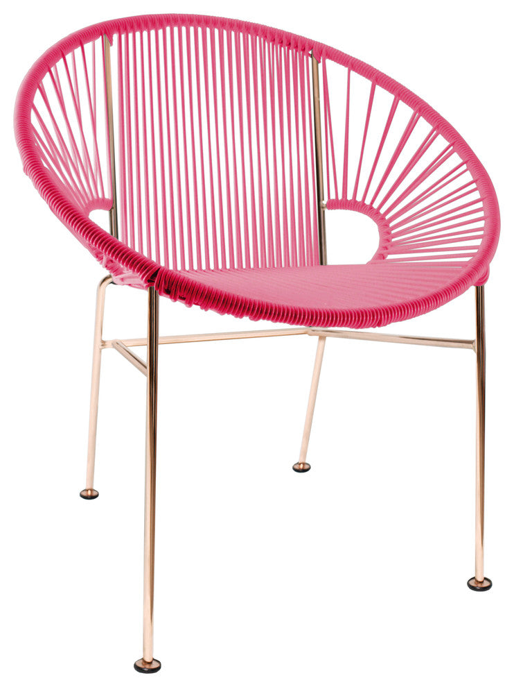 Concha Indoor/Outdoor Handmade Dining Chair, Pink Weave, Copper Frame