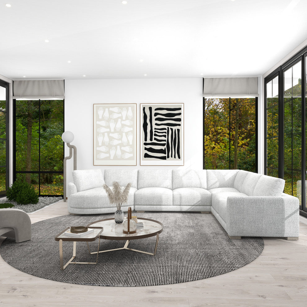 Laguna 166" Modular Feather-Cushion Sectional Sofa, Cloud Light Gray Polyester Tweed, Left-Arm Facing