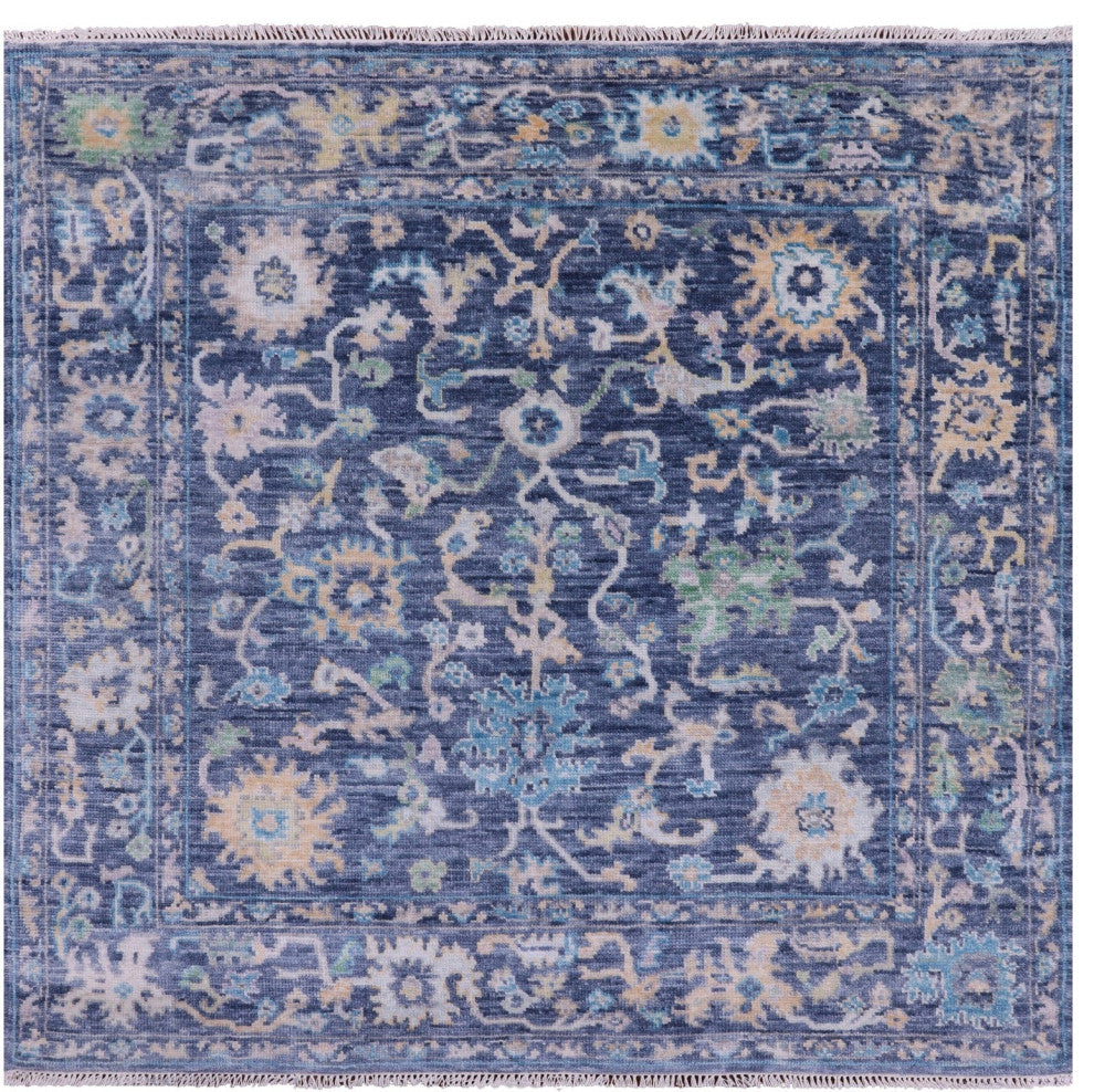 6' Square Hand Knotted Turkish Oushak Wool Rug - Q14960