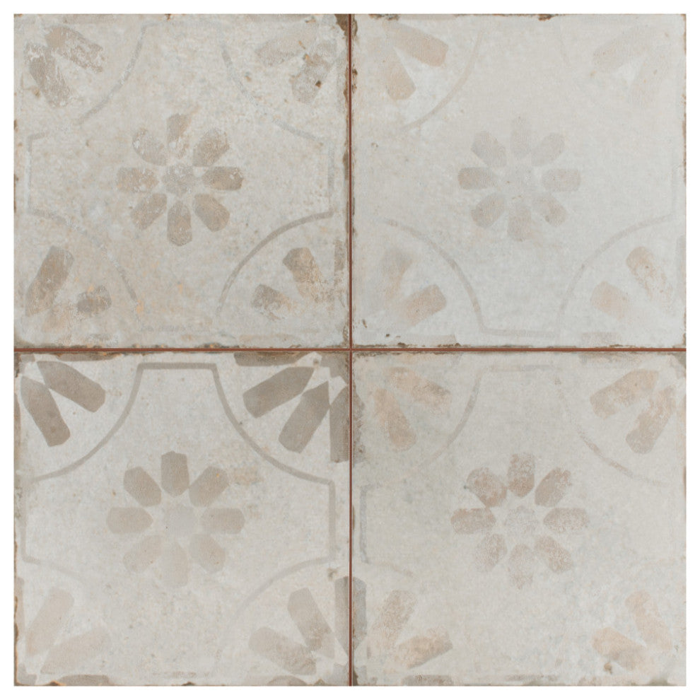 Kings Blume Encaustic Ceramic Floor and Wall Tile, White