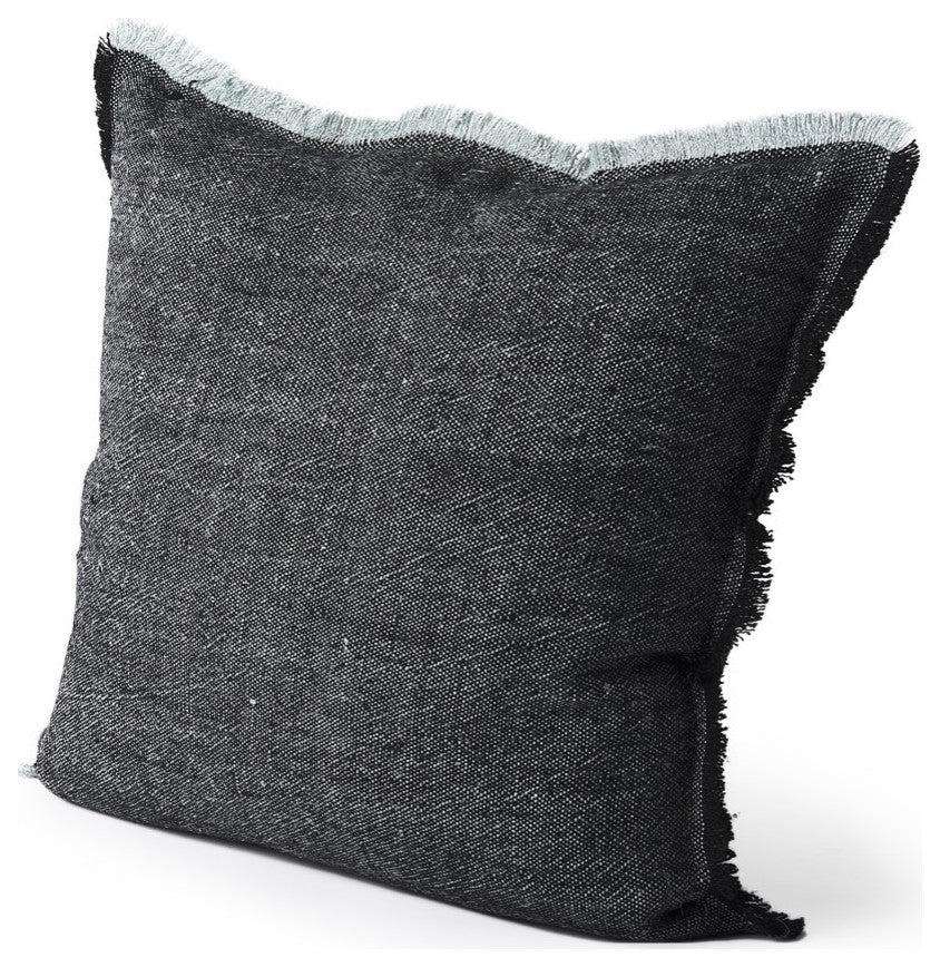 Dark Gray Fringed Throw Pillow Cover