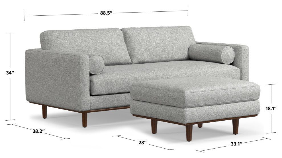 Morrison 89" Sofa and Ottoman Set, Woven-Blend Fabric, Mist Gray