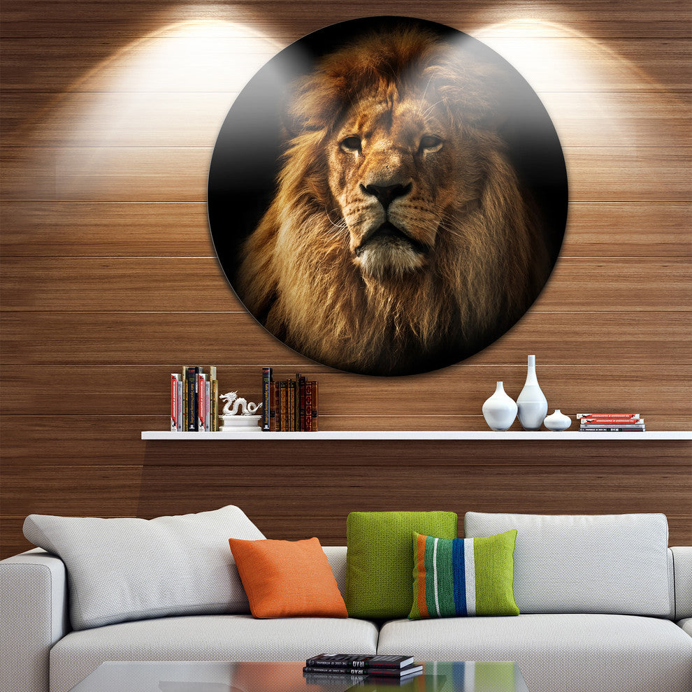 Lion Portrait With Rich Mane, Animal Digital Art Disc Metal Art, 38"