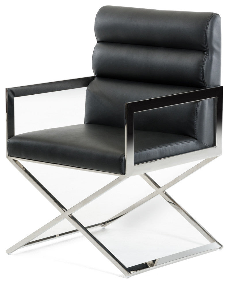 HomeRoots 24" Black Leatherette and Stainless Steel Dining Chair