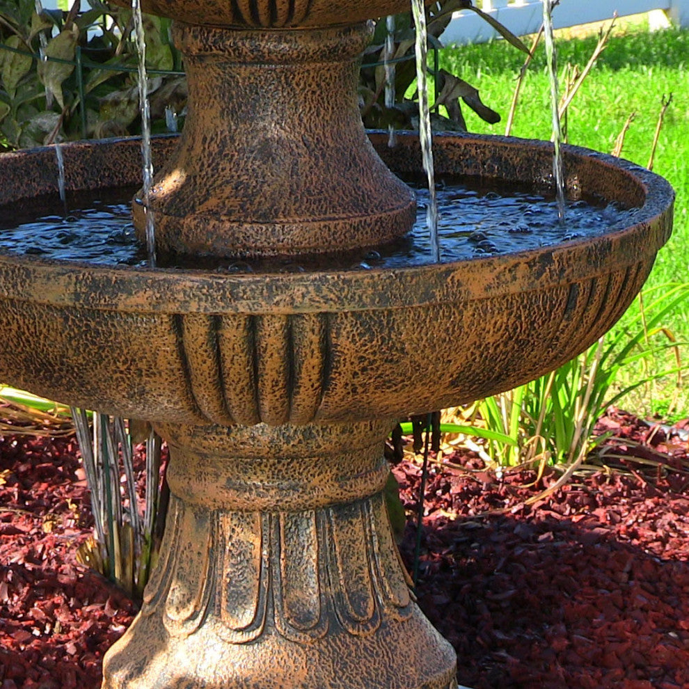 Sunnydaze Flower Blossom Outdoor Water Fountain, 3-Tier, Electric, 43", Earth