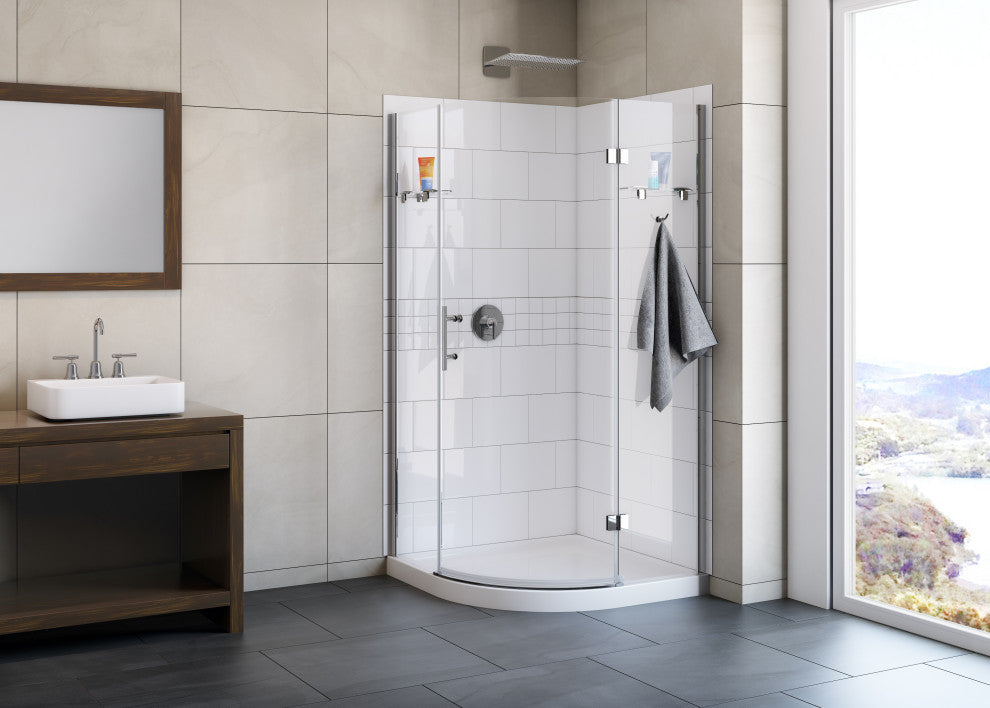 Risco 38" Neo Round Shower with tiled walls