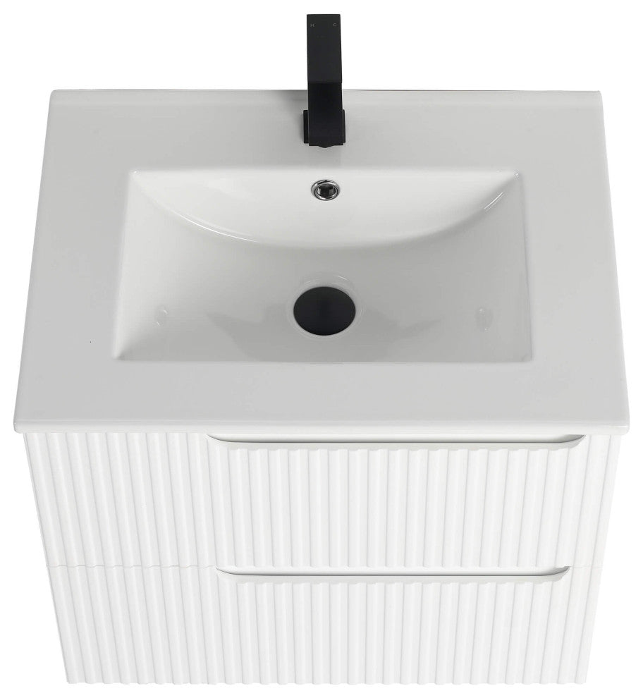 Citiscape Bath Vanity, Textured Drawer Fronts Sink Included, White, 24"