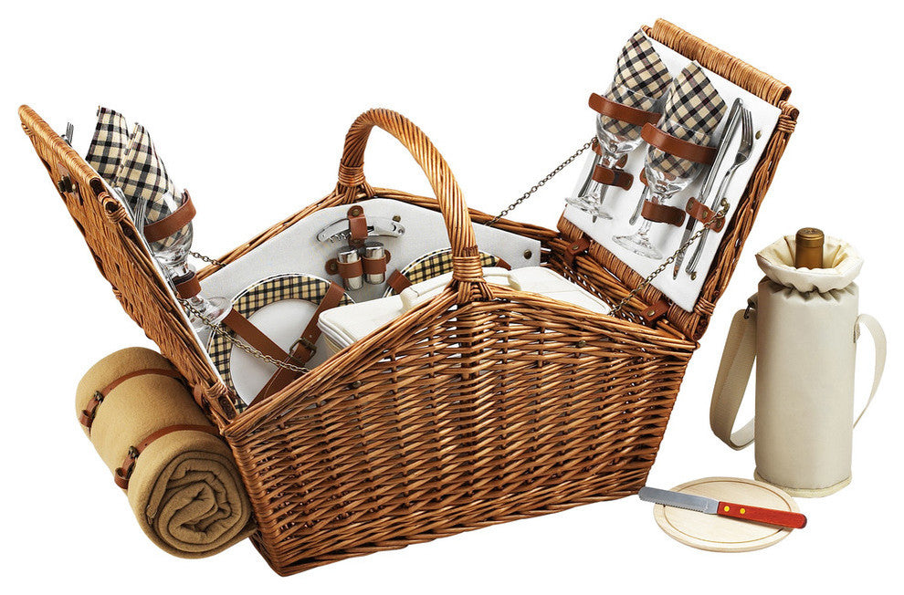 Huntsman Picnic Basket For Four With Blanket, Wicker W and London