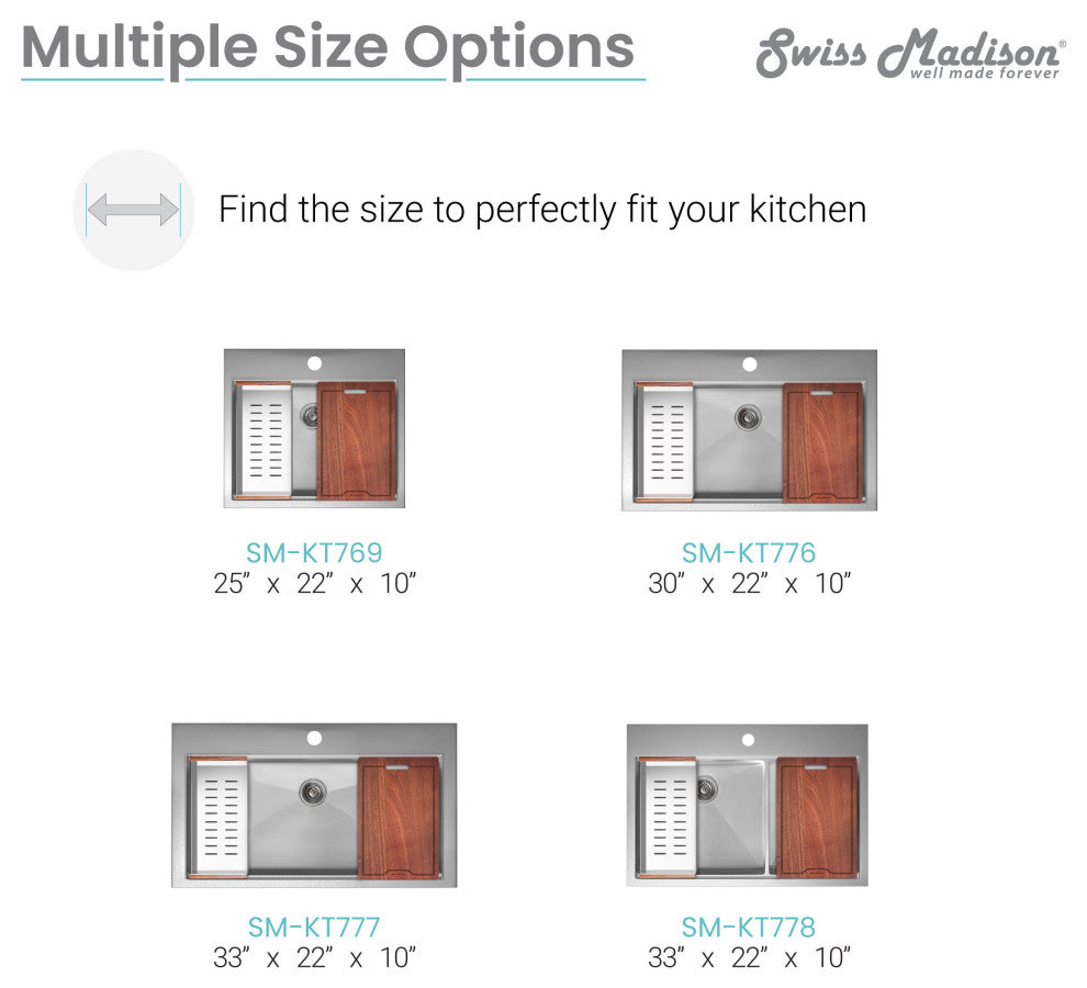 Ravi Single Basin 30x22 Topmount Kitchen Workstation Sink