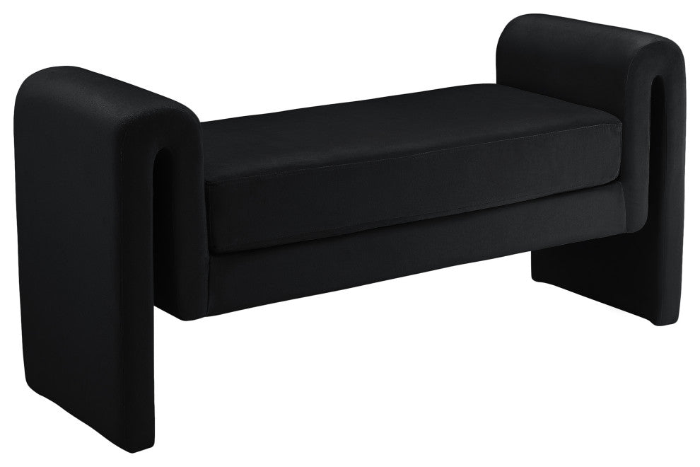 Sloan Velvet Upholstered Bench, Black, 51" Wide
