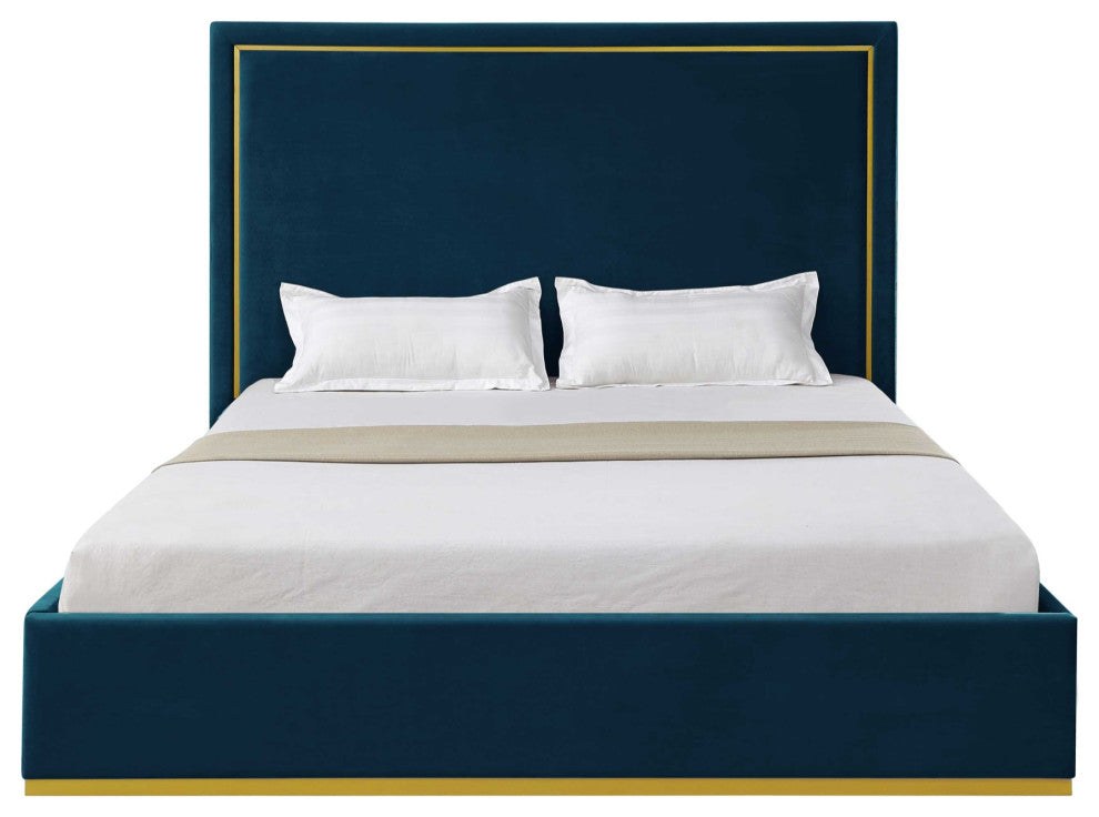 Inspired Home Marceline Bed Upholstered, Navy Velvet Queen
