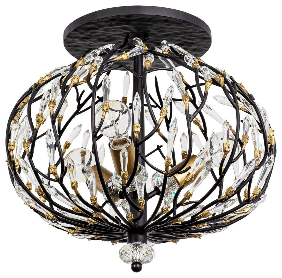 Bask 3-Lt Crystal Semi-Flush - Matte Black/French Gold