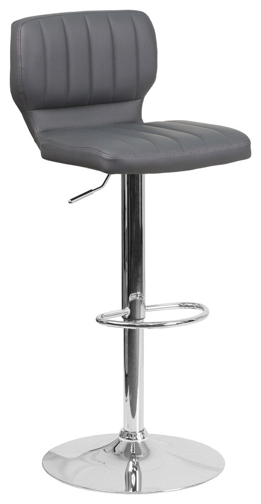 Contemporary Gray Vinyl Adjustable Barstool With Chrome Base