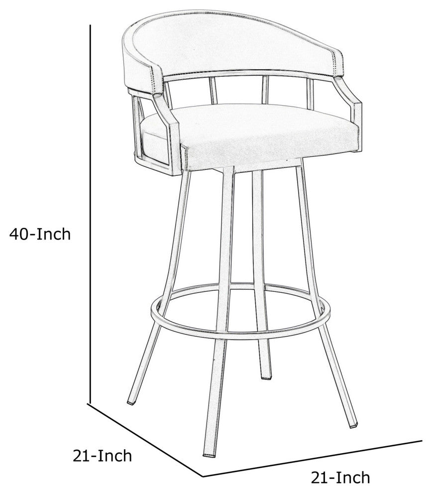 Benzara BM281951 30" Bar Stool, Swivel Chair, Faux Leather Cushion, Gray, Black