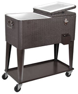 80 Quart Outdoor Rolling Cooler/Beverage Cart, Brown Wicker