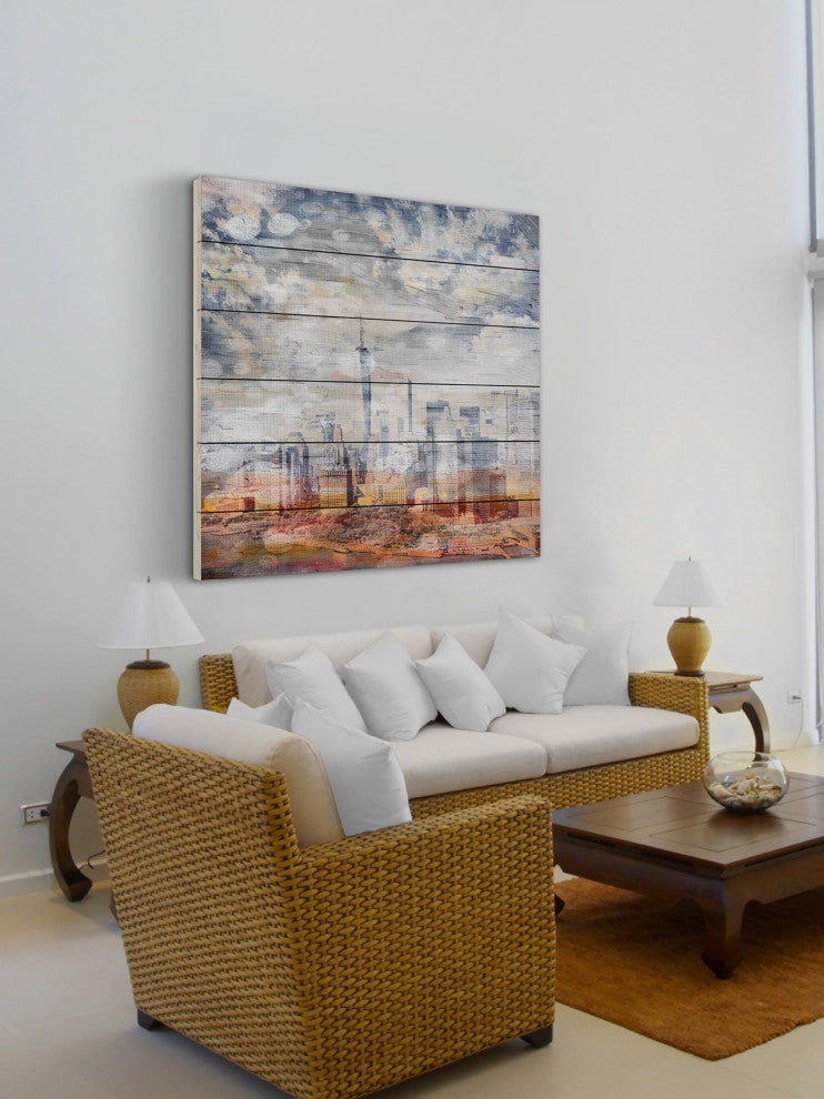 "Pastel NYC" Print on White Wood, 40"x40"