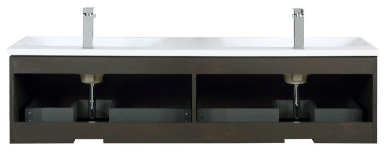 Sant Contemporary 60" Iron Charcoal Double Bathroom Vanity, Labaro Rose Gold Fau