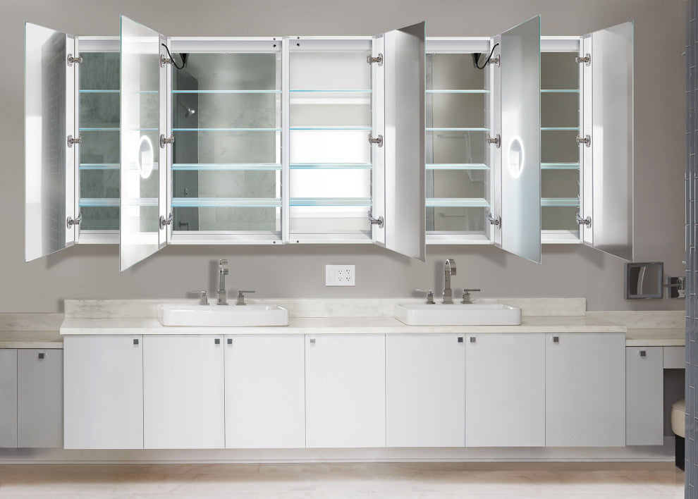 102x42 LLRRR, Recessed Or Surface Mount Medicine Cabinet 15 Shelves, LED