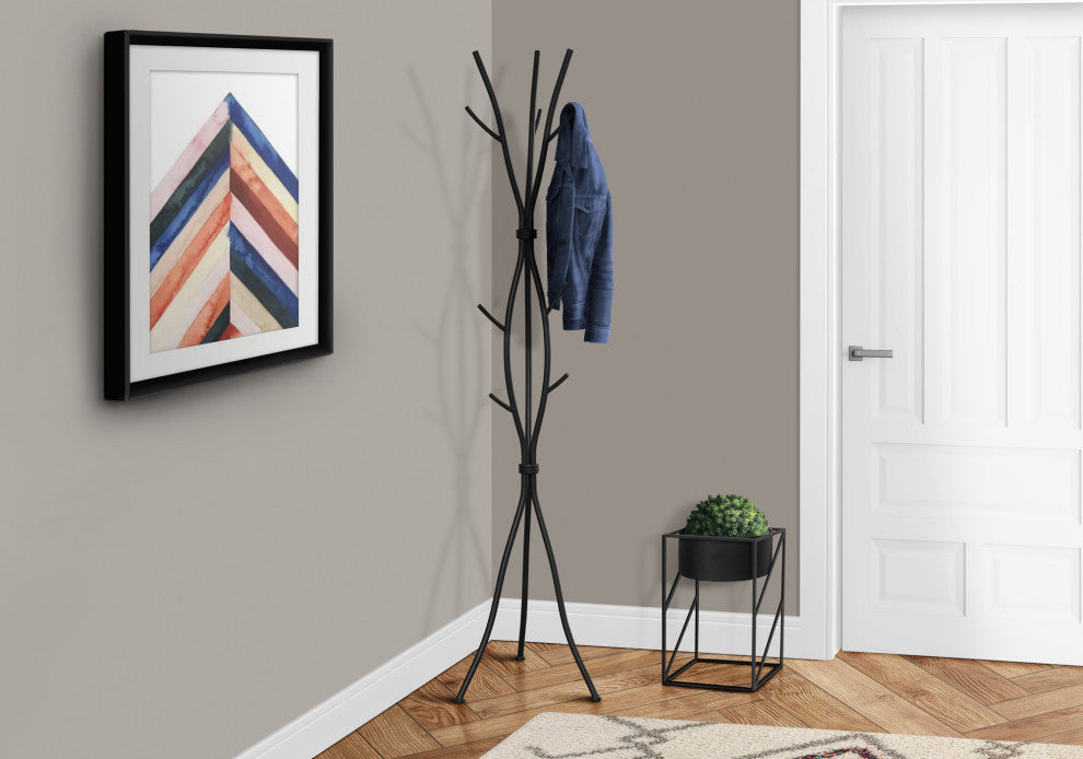 Coat Rack Hall Tree 11 Hooks Entryway 74"H Bedroom Metal Black