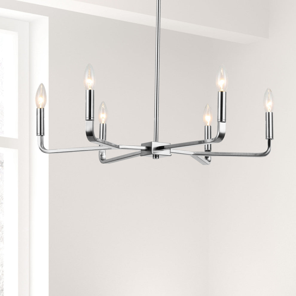 Colette Contemporary 6 Light Polished Chrome Metal Chandelier