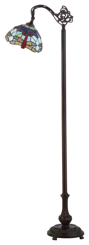 Dragonfly Tiffany-Style 60" Arched Floor Lamp, Bronze