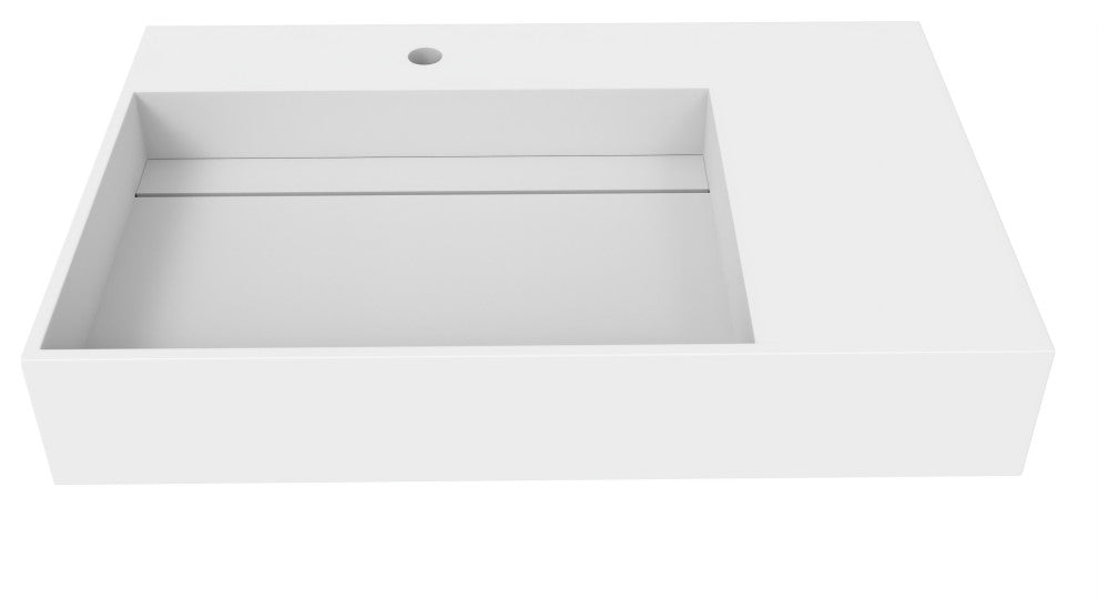 CastelloUSA Juniper Wall Mounted Countertop Concealed Drain Basin Sink, White, 30", Left Basin, Standard