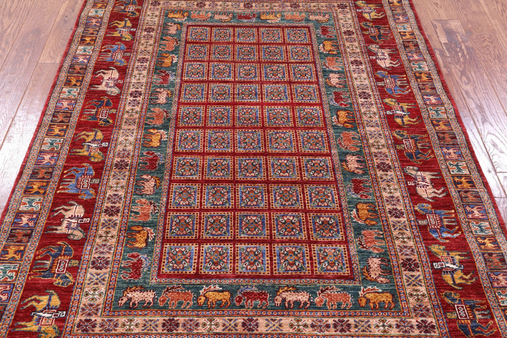 5' 0" X 6' 9" Antiqued Pazyryk Historical Design Hand-Knotted Rug Q10173