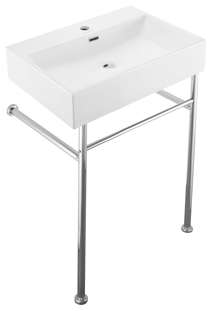 Claire 24 Ceramic Console Sink White Basin Chrome Legs